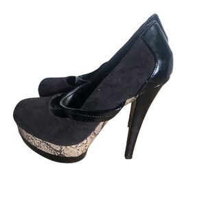 Paprika black suede/snakeskin print stiletto heel shoes Sz 6.5M